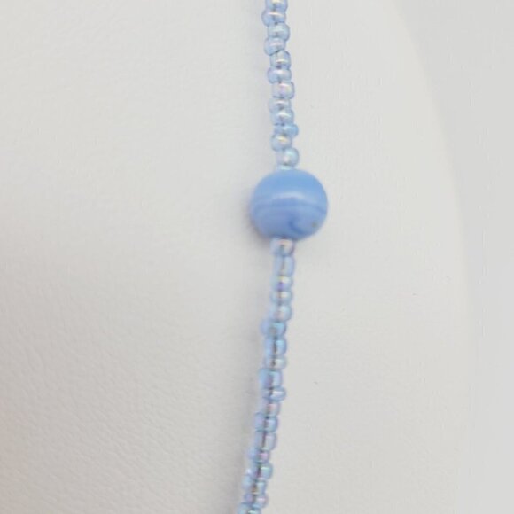 Blue Swirl Glass Beaded Necklace AB Seed Beads 20" Minimalist Simple Timeless - Picture 4 of 8